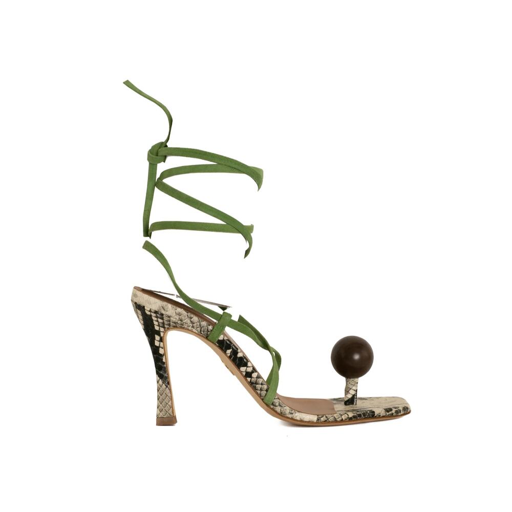 Brother Vellies NEW Snakeskin Wood Globe Lace-Up Ankle Strap Sandal Heels Size 9 - Picture 5 of 16